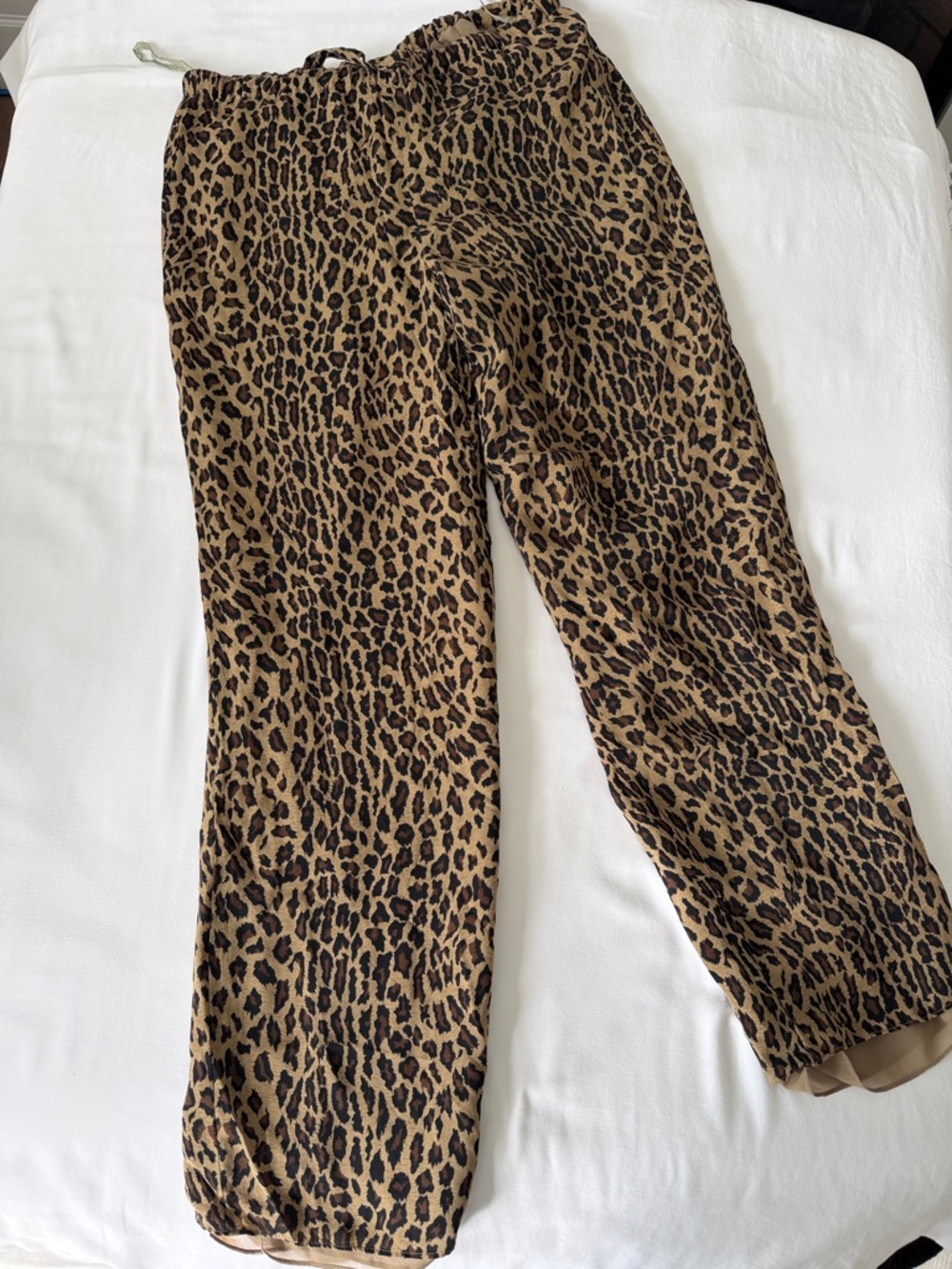 Ralph Lauren Silk pants with Leopard Trim drawstring elastic waist S Lux ++